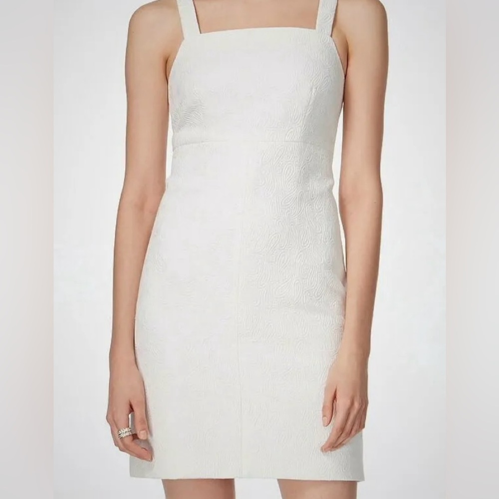 Michael Kors White Geometric Square Neck Shift Dress